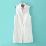 White Black Office Elegant Sleeveless Blazer Autumn Vest Women Stand Collar Long Waistcoat Casual Jacket Colete Feminino