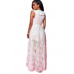 White Lace Ruffles Neck Sleeveless High Low Party Dress LC61127