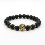 Wholesale Antique Gold-Color Buddha Leo Lion Head Bracelet Black Lava Stone Beaded Bracelets For Men Women Pulseras Hombre N4-3