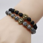 Wholesale Antique Gold-Color Buddha Leo Lion Head Bracelet Black Lava Stone Beaded Bracelets For Men Women Pulseras Hombre N4-3