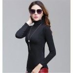 Wholesale Women Newest Spring Autumn Plus Size Long Sleeve T-Shirts Fashion Pure Color Turtleneck Knitting Basic T-Shirts