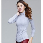 Wholesale Women Newest Spring Autumn Plus Size Long Sleeve T-Shirts Fashion Pure Color Turtleneck Knitting Basic T-Shirts