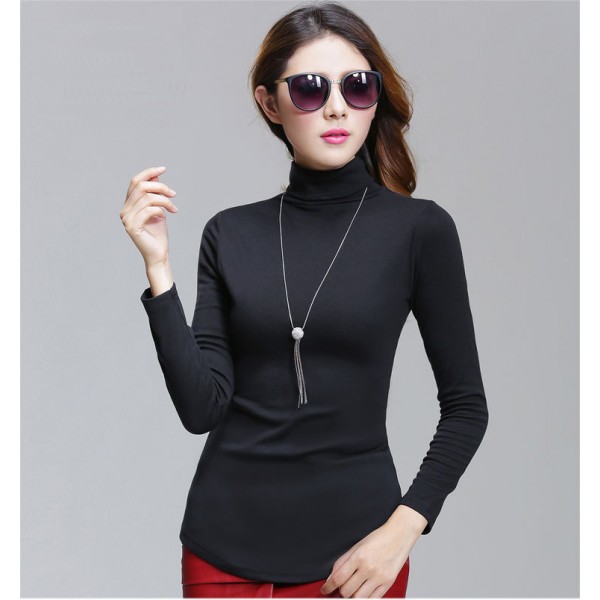 Wholesale Women Newest Spring Autumn Plus Size Long Sleeve T-Shirts Fashion Pure Color Turtleneck Knitting Basic T-Shirts