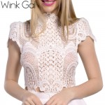 Wink Gal 2016 Spring Short Women Dress Hollow Out Sexy &Club Ladies Dresses Mini Summer Dress Short Sleeve Slim White Dress