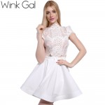Wink Gal 2016 Spring Short Women Dress Hollow Out Sexy &Club Ladies Dresses Mini Summer Dress Short Sleeve Slim White Dress