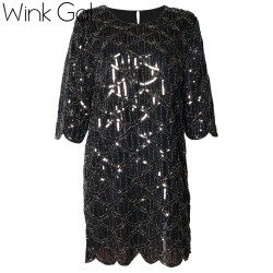 Wink Gal Gold Women Dresses Sexy Short Bodycon Dresses Luxury Sequined Dress W10502