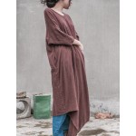 Winter Dress Long Sleeve Solid Color Cofee Red Blue Women Full Dress Cotton Linen Women Dress Plus Size Casual Maxi Dresses