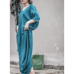 Winter Dress Long Sleeve Solid Color Cofee Red Blue Women Full Dress Cotton Linen Women Dress Plus Size Casual Maxi Dresses