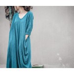 Winter Dress Long Sleeve Solid Color Cofee Red Blue Women Full Dress Cotton Linen Women Dress Plus Size Casual Maxi Dresses