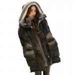 Winter Duck Down Coats Women Loose Medium-long Hooded Jacket Casual Military Parkas Overcoat Thickening Plus Size Snowwear