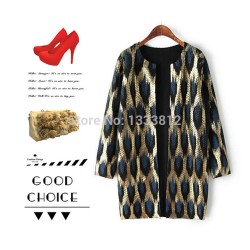 Winter Hot Sale 2016 New Europe And America Women's Tide Leopard Bronzing Sweater Coat Round Collar Knitting Sweater Coat