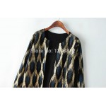 Winter Hot Sale 2016 New Europe And America Women's Tide Leopard Bronzing Sweater Coat Round Collar Knitting Sweater Coat