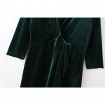 Winter Velvet Dress Cross Deep V Long Sleeve Sexy robe Solid Color Women Casual Dresses Plus Size XZWM1123