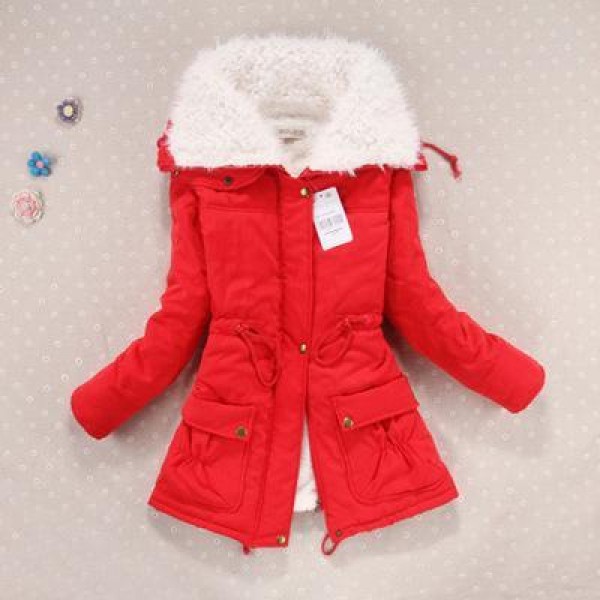 Winter Warm Coat Women Slim Plus Size Plus Velet Outwear Medium-Long Wadded Jacket Thick Hooded Cotton Wadded Warm