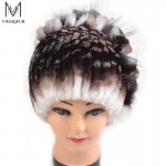 Winter fur hat for women real rex rabbit fur hat with silver fox fur flower knitted beanies 2017 new sale high-end women fur cap