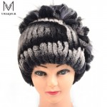 Winter fur hat for women real rex rabbit fur hat with silver fox fur flower knitted beanies 2017 new sale high-end women fur cap