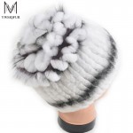 Winter fur hat for women real rex rabbit fur hat with silver fox fur flower knitted beanies 2017 new sale high-end women fur cap