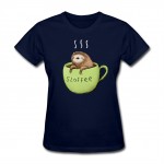 Woman Best Sloffee t-shirts Designer  Big Girls Blue T-Shirt Sloth Coffee O-Neck Tops On Sale