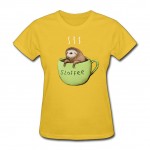 Woman Best Sloffee t-shirts Designer  Big Girls Blue T-Shirt Sloth Coffee O-Neck Tops On Sale