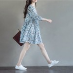 Woman Dress Spring Dresses Long Sleeve Blue Yellow Floral Dress O Neck High Waist Mori Gril Lolita Dress