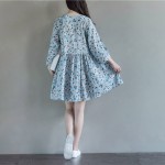 Woman Dress Spring Dresses Long Sleeve Blue Yellow Floral Dress O Neck High Waist Mori Gril Lolita Dress