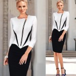 Woman Winter And Autumn Dresses 2017 New Fashion Contrast Color Three Quarter Sleeve Women Bodycon Dress Women Casual Dresses