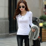 Woman's strench cotton Solid color undershirts clothing close-fitting high elasticity undershirt female long sleeve T-shirt