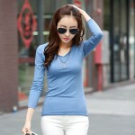 Woman's strench cotton Solid color undershirts clothing close-fitting high elasticity undershirt female long sleeve T-shirt