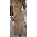 Women 1920s Long Strapless Gold Off Shoulder Art Deco Dress Gatsby Vestido Longo De Festa Lace-Up Sequin Sexy Party Gown 