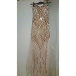Women 1920s Long Strapless Gold Off Shoulder Art Deco Dress Gatsby Vestido Longo De Festa Lace-Up Sequin Sexy Party Gown 