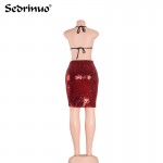 Women 2 pieces Dress Vestido De Festa Sexy Club Night Dress Lady Slim Evening Party V Neck Sequined Knee Length Dress Red