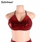 Women 2 pieces Dress Vestido De Festa Sexy Club Night Dress Lady Slim Evening Party V Neck Sequined Knee Length Dress Red