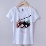 Women 2017 Summer Short Sleeve diamond eyelash Print T shirts Fashion slim White black Top Tees Women Designer Clothing