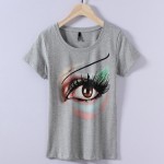 Women 2017 Summer Short Sleeve diamond eyelash Print T shirts Fashion slim White black Top Tees Women Designer Clothing