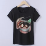 Women 2017 Summer Short Sleeve diamond eyelash Print T shirts Fashion slim White black Top Tees Women Designer Clothing