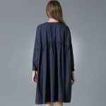 Women Autumn Big Size Clothing Blue Long Sleeve Pleated Swing Babydoll Oversize Shirt Dress xl-4xl