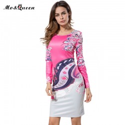 Women Autumn Dress 2017 New Fashion Women Dress Elegant Floral Print Women's Clothing Casual Long Sleeve Sheath Ladies Dresses