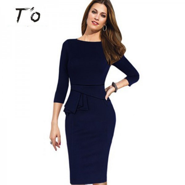 Women Autumn Elegant Ruffled Sleeved Vestidos Business Office Party Work Formal New Fashion Midi Sheath Bodycon Pencil Dress 38