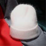Women Autumn Winter Warm Rabbit Fur Knitted Beanies Thick Double Layer Wool Skullies Female Hat