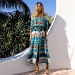 Women Beach Boho Maxi Dress 2017 Summer High Quality Brand V-neck Print Vintage Long Dresses Feminine Plus Size Weljuber