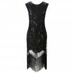 Women Black 1920s Vintage Gatsby Flapper Dress Art Nouveau Deco Sequin Beaded Fringe Fancy Costumes Summer Party Dress Vestido