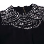 Women Black Long Sleeve Mock Neck Asymmetrical Embellished Dress Size S-5XL