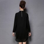 Women Black Long Sleeve Mock Neck Asymmetrical Embellished Dress Size S-5XL