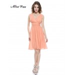 Women Clothing Dresses Alisa Pan HE03989 Double V-neck Red Plus Size Short Summer Dress Casual Dresses