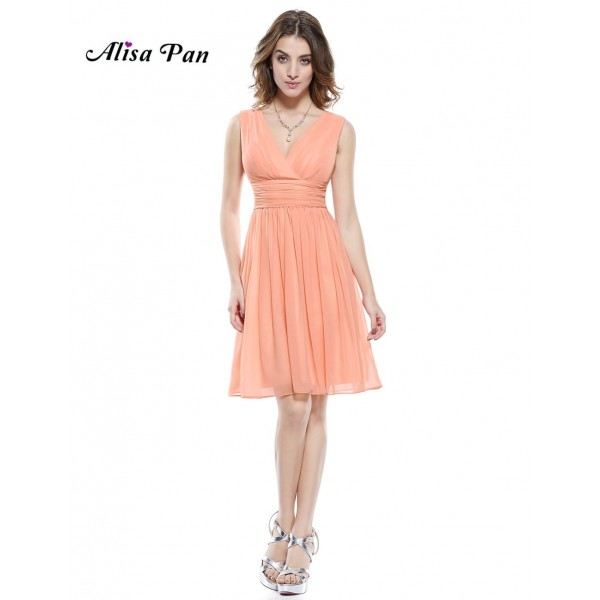 Women Clothing Dresses Alisa Pan HE03989 Double V-neck Red Plus Size Short Summer Dress Casual Dresses