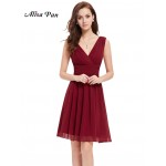 Women Clothing Dresses Alisa Pan HE03989 Double V-neck Red Plus Size Short Summer Dress Casual Dresses