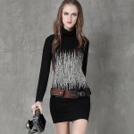 Women Dress 2017 Yuzi Casual Winter New Cotton Wool Dresses Long Sleeve Turtleneck Color Block Vestido A6069 Vestidos Femininos