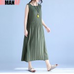 Women Dress Big Size Draped Striped Print Cotton Fashion Casual Female Tops Solid Show Thin Vest Elegant Midi Sundress Dresses