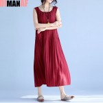 Women Dress Big Size Draped Striped Print Cotton Fashion Casual Female Tops Solid Show Thin Vest Elegant Midi Sundress Dresses