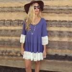 Women Dress Comfortable Dress Solid Color 2016 Three Quarter Sleeve Women Summer Beach Dresses Tunic Top Pleated Women Clothing